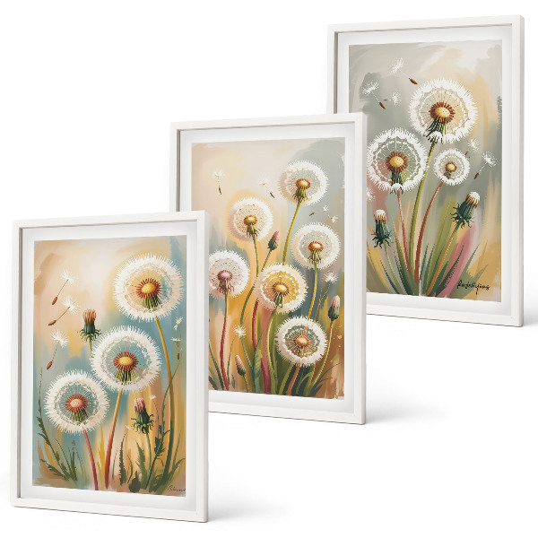 Set di 3 quadri fiori di tarassaco erbe dai colori pastello
