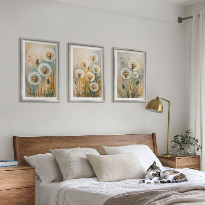 Set di 3 quadri fiori di tarassaco erbe dai colori pastello