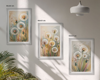 Set di 3 quadri fiori di tarassaco erbe dai colori pastello
