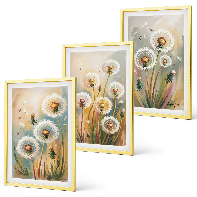 Set di 3 quadri fiori di tarassaco erbe dai colori pastello