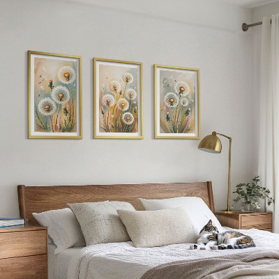Set di 3 quadri fiori di tarassaco erbe dai colori pastello