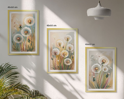 Set di 3 quadri fiori di tarassaco erbe dai colori pastello
