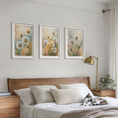 Set di 3 quadri fiori di tarassaco erbe dai colori pastello
