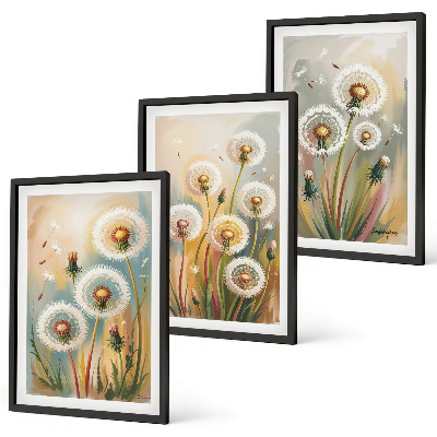 Set di 3 quadri fiori di tarassaco erbe dai colori pastello