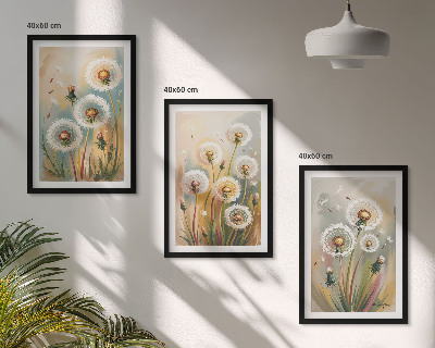 Set di 3 quadri fiori di tarassaco erbe dai colori pastello
