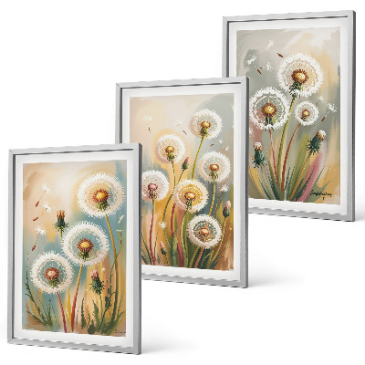Set di 3 quadri fiori di tarassaco erbe dai colori pastello