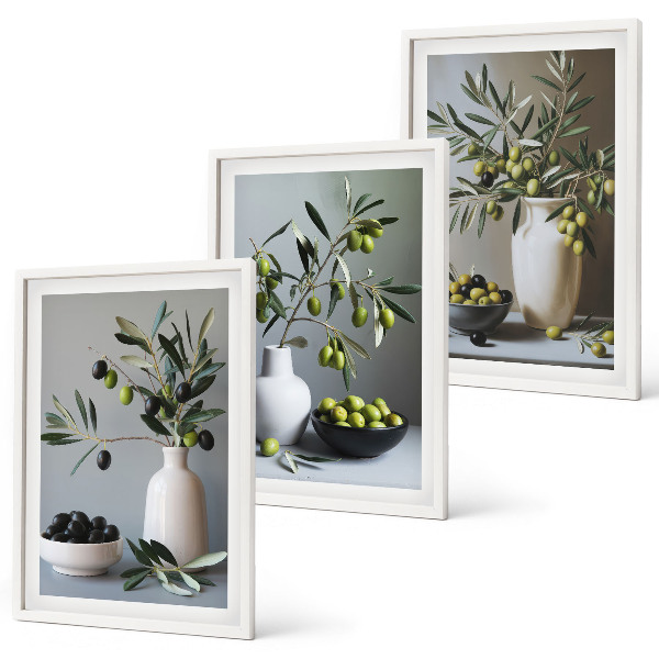 Composizione di quadri Olive in vasi dai colori tenui