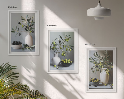 Composizione di quadri Olive in vasi dai colori tenui