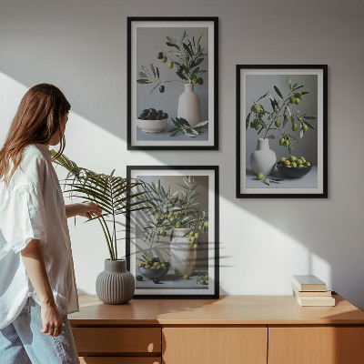 Composizione di quadri Olive in vasi dai colori tenui