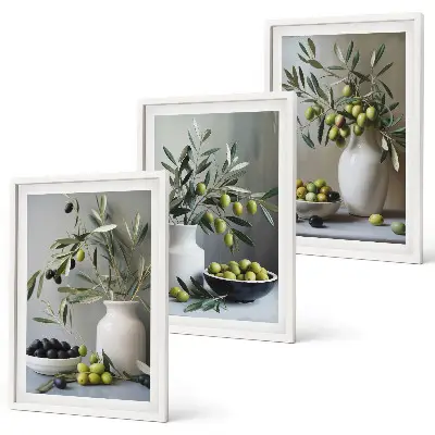 Set di quadri incorniciati con olive in vasi grigi