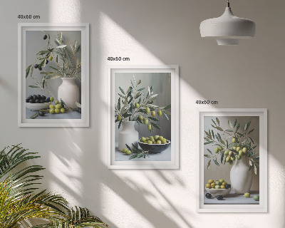 Set di quadri incorniciati Olive in vasi grigi