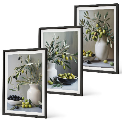 Set di quadri incorniciati Olive in vasi grigi