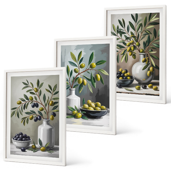 Set di 3 quadri Olive in ceramica grigie
