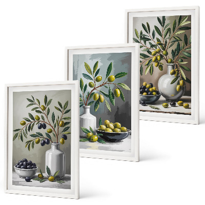 Set di 3 quadri Olive in ceramica grigie