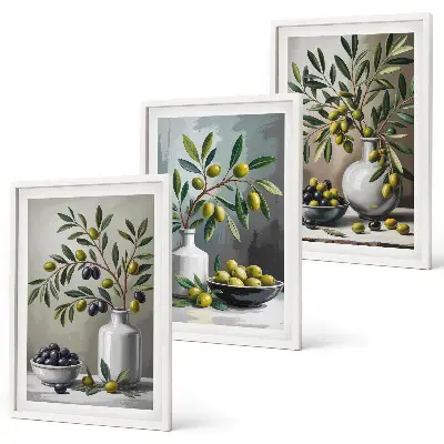 Olive in ceramica grigie set di 3 quadri