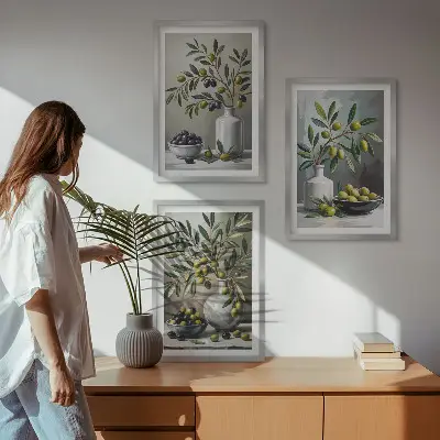 Olive in ceramica grigie set di 3 quadri