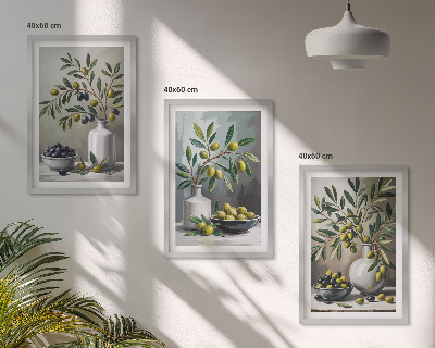 Set di 3 quadri Olive in ceramica grigie
