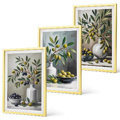 Set di 3 quadri Olive in ceramica grigie