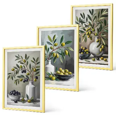 Olive in ceramica grigie set di 3 quadri