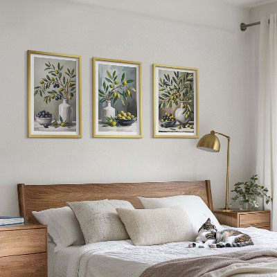 Set di 3 quadri Olive in ceramica grigie