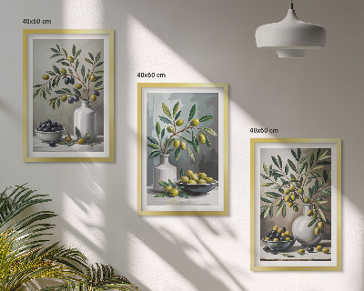 Set di 3 quadri Olive in ceramica grigie