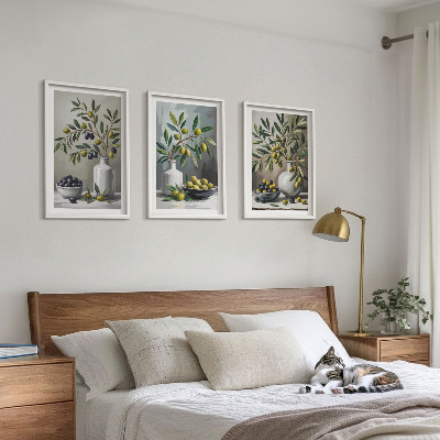 Set di 3 quadri Olive in ceramica grigie