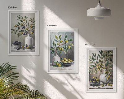 Set di 3 quadri Olive in ceramica grigie