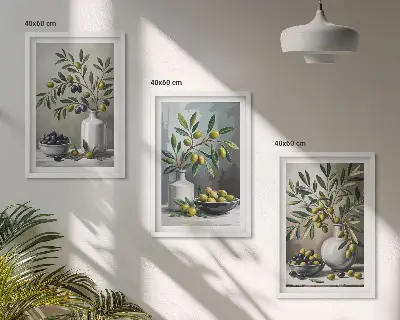 Olive in ceramica grigie set di 3 quadri