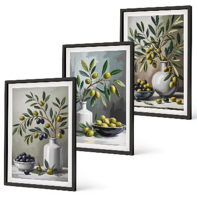 Set di 3 quadri Olive in ceramica grigie