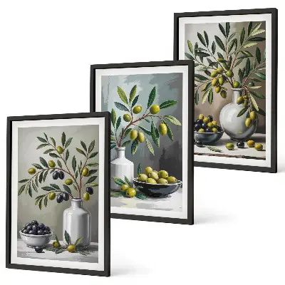 Olive in ceramica grigie set di 3 quadri