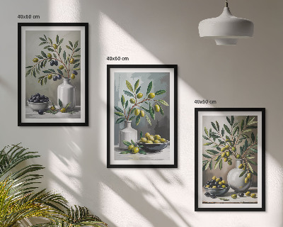 Set di 3 quadri Olive in ceramica grigie