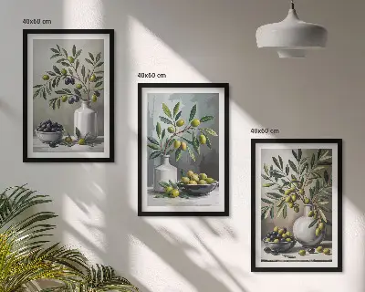 Olive in ceramica grigie set di 3 quadri