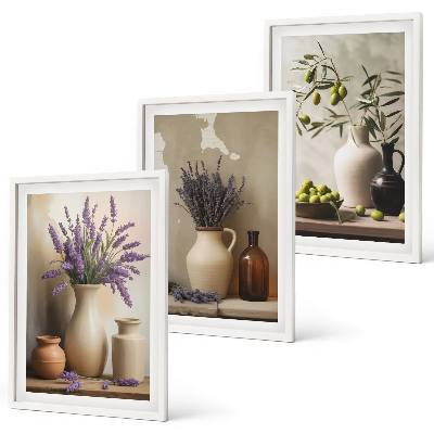 Composizione di quadri Fiori in vasi, olive, decorazioni