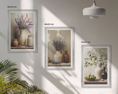Composizione di quadri Fiori in vasi, olive, decorazioni