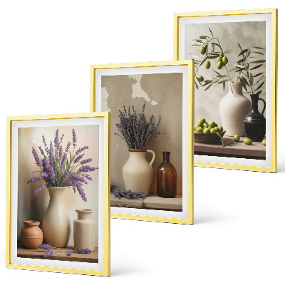 Composizione di quadri Fiori in vasi, olive, decorazioni