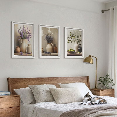 Composizione di quadri Fiori in vasi, olive, decorazioni