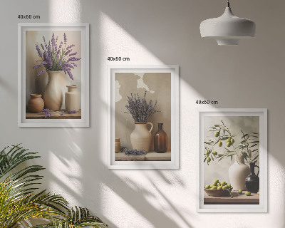 Composizione di quadri Fiori in vasi, olive, decorazioni