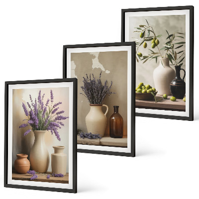 Composizione di quadri Fiori in vasi, olive, decorazioni