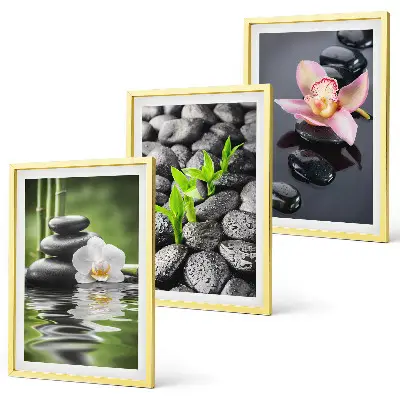 Set di quadri incorniciati con una tranquilla composizione zen di fiori e acqua