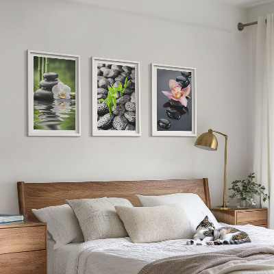 Set di quadri incorniciati Una tranquilla composizione zen di fiori e acqua.