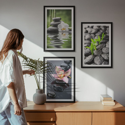 Set di quadri incorniciati Una tranquilla composizione zen di fiori e acqua.