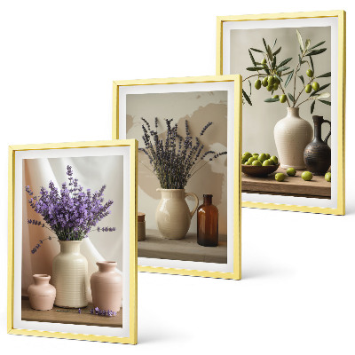 Set di 3 quadri Vasi di olive e fiori di lavanda