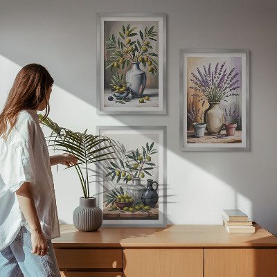 Composizione di quadri Fiori d'ulivo in vasi sullo sfondo