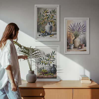 Composizione di quadri Fiori d'ulivo in vasi sullo sfondo