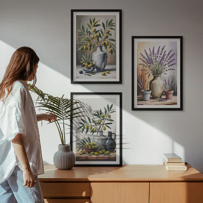 Composizione di quadri Fiori d'ulivo in vasi sullo sfondo