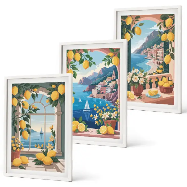 Set di quadri incorniciati con stampa Finestra sul mare e limoni italiani