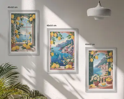 Set di quadri incorniciati con stampa Finestra sul mare e limoni italiani