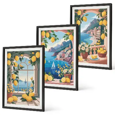 Set di quadri incorniciati con stampa Finestra sul mare e limoni italiani