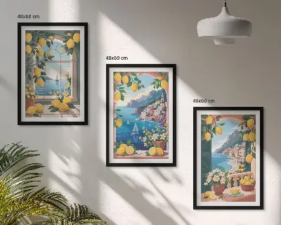 Set di quadri incorniciati con stampa Finestra sul mare e limoni italiani