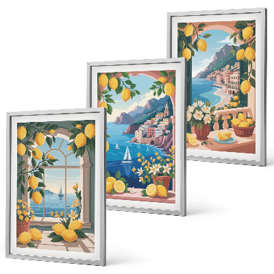 Set di quadri incorniciati Finestra sul mare limoni italiani